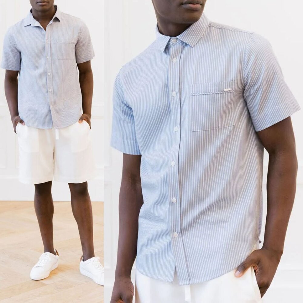 NEW Cozy Earth Men's XXL Coastal Comfort Short Sleeve Button Down Shirt Top $150